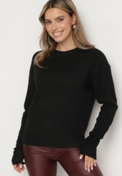 Czarny Sweter z Domieszką Wełny Parizia. Czarne swetry nierozpinane damskie Born2be, bez wzorów, z wełny, eleganckie, bez kołnierzyka, bez ramiączek. Za 119.99 zł.