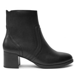 Botki Tamaris. Czarne botki damskie Tamaris, bez wzorów, bez obcasa, na słupku, bez zapięcia. Za 479.99 zł.