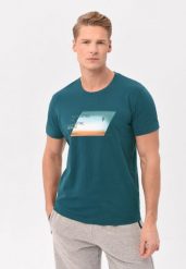 T-shirt z printem T-NAVI. Niebieskie t-shirty męskie Volcano, l, bez wzorów, z bawełny, bez kołnierzyka, bez ramiączek. Za 59.99 zł.