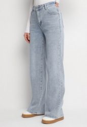 Jasnoniebieskie Jeansy z Wiskozą o Szerokim Kroju z Wysokim Stanem Uladiela. Niebieskie jeansy damskie Born2be, bez wzorów, z jeansu, eleganckie, z podwyższonym stanem. Za 109.99 zł.