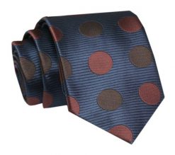 Krawat - ALTIES - Brązowe Grochy, Granatowe Tło. Niebieskie krawaty i muchy Alties, bez wzorów, z tkaniny, eleganckie. Za 49.00 zł.