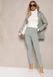 Zielone Skinny Jeansy z Bawełną High Waist Lorie. Zielone jeansy damskie Renee, bez wzorów, z bawełny, eleganckie, z podwyższonym stanem. Za 39.99 zł.
