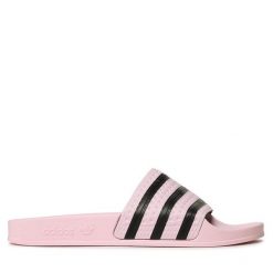 Klapki adidas. Czerwone klapki damskie Adidas, bez wzorów, sportowe, bez obcasa, bez zapięcia. Za 199.99 zł.