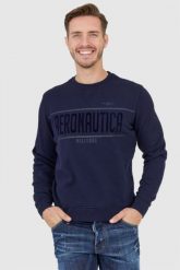 AERONAUTICA MILITARE Granatowa bluza męska z aksamitnym logo. Niebieskie bluzy męskie Aeronautica Militare, l, bez wzorów, bez ramiączek, bez kaptura. W wyprzedaży za 299.99 zł.