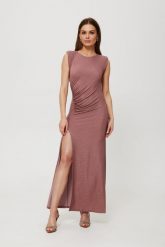 Pudrowa Marszczona Sukienka Maxi z Poduszkami. Czerwone sukienki damskie MOE, l, bez wzorów, z lycry, wizytowe, bez kołnierzyka, bez ramiączek, maxi. Za 318.90 zł.