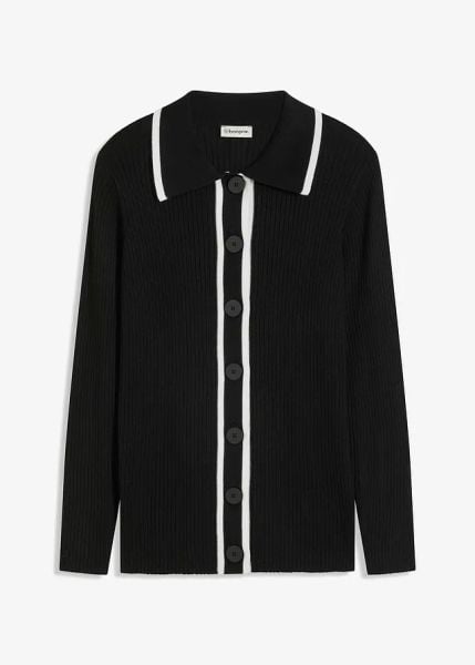 Elegancki kardigan. Czarne kardigany damskie bonprix, bez wzorów, eleganckie, bez kołnierzyka. Za 89.99 zł.