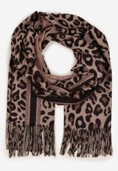 Ciemnobeżowy Wiskozowy Szalik Ozdobiony Frędzlami Siathara. Brązowe szaliki damskie Born2be, bez wzorów, z jeansu. Za 39.99 zł.