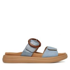 Klapki Remonte. Niebieskie klapki damskie Remonte, bez wzorów, bez obcasa, bez zapięcia. Za 271.99 zł.