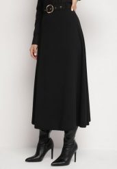 Czarna Rozkloszowana Spódnica z Wysokim Stanem Ozdobiona Paskiem z Klamrą Lobira. Czarne spódnice damskie Born2be, na co dzień, uniwersalny, bez wzorów, eleganckie, z podwyższonym stanem, maxi, koszulowe. Za 59.99 zł.
