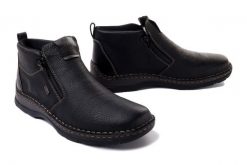 RIEKER TEX 05398-00 black, botki męskie. Czarne botki męskie Rieker, na zimę, bez wzorów, bez obcasa, bez zapięcia. Za 399.90 zł.