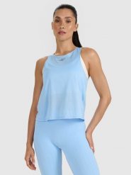 4F Top treningowy szybkoschnący damski - niebieski L. Niebieskie koszulki sportowe damskie 4F, l, bez wzorów, z materiału, bez ramiączek, na fitness i siłownię. W wyprzedaży za 59.99 zł.