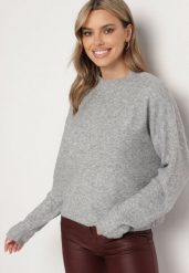 Szary Klasyczny Sweter z Wełną Sassitha. Szare swetry nierozpinane damskie Born2be, m, bez wzorów, z jeansu, casualowe, bez kołnierzyka, bez ramiączek. Za 129.99 zł.