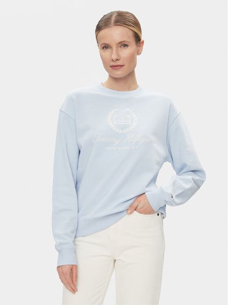 Tommy Hilfiger Bluza Flag Script WW0WW41758 Błękitny Regular Fit. Niebieskie bluzy damskie Tommy Hilfiger, xxl, bez wzorów, z bawełny, bez ramiączek, bez kaptura. Za 399.99 zł.