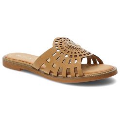 Beżowe Klapki Filippo Modne Buty Damskie. Brązowe klapki damskie Filippo, na lato, z aplikacjami, z jeansu, klasyczne, bez obcasa, na płaskiej podeszwie, bez zapięcia. Za 129.00 zł.