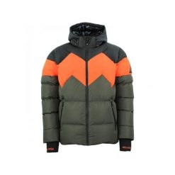 Kurtka narciarska Peak Mountain. Zielone kurtki sportowe męskie Peak Mountain, na zimę, m, bez wzorów, bez kaptura, narciarskie. W wyprzedaży za 498.50 zł.