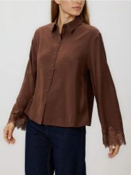 Koszula z modalem - brązowy. Brązowe koszule damskie Reserved, l, bez wzorów, z tkaniny, bez kołnierzyka, bez ramiączek. Za 109.99 zł.