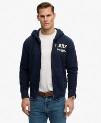 Superdry Vintage Athletic Zip Hoodie bluza z kapturem loose fit – ECLIPSE NAVY. Niebieskie bluzy damskie Superdry, m, bez wzorów, z bawełny, vintage, bez ramiączek, z kapturem. Za 398.95 zł.