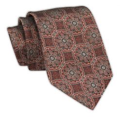 Krawat Męski, Miedziany, Wzór Geometryczny, Kwiatki, Klasyczny, Szeroki 7,5 cm, Elegancki -CHATTIER. Brązowe krawaty i muchy Chattier, bez wzorów, z tkaniny, eleganckie. Za 49.00 zł.
