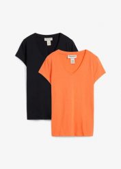T-shirt z czystej bawełny organicznej (2 szt.). Niebieskie t-shirty damskie bonprix, bez wzorów, z bawełny, bez kołnierzyka, bez ramiączek. Za 75.98 zł.
