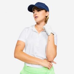 Koszulka polo do golfa damska z krótkim rękawem Inesis WW500. Białe bluzki damskie INESIS, m, bez wzorów, z dżerseju, sportowe, bez kołnierzyka, bez ramiączek. Za 89.99 zł.