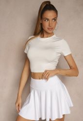 Biały Dopasowany T-shirt z Wiskozą o Kroju Crop Top Folaviela. Białe t-shirty damskie Renee, m, bez wzorów, z jeansu, bez kołnierzyka, bez ramiączek. Za 39.99 zł.