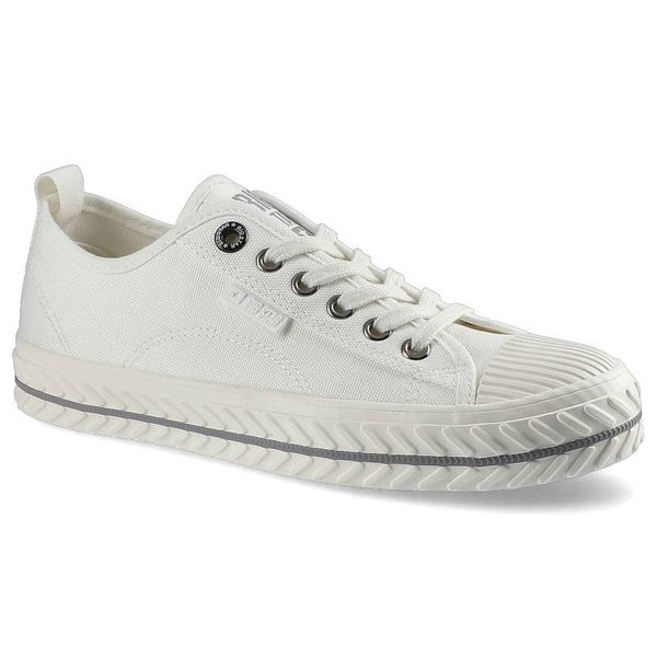 Trampki damskie Big Star, sznurowany fason cholewka tekstylna płócienna niska cholewka przed kostkę gumowy prążkowany nosek ochronny płaska elastyczn. Białe trampki i tenisówki damskie BIG STAR, bez wzorów, z gumy, przed kostkę, bez zapięcia. Za 89.99 zł.