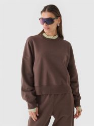 4F Bluza dresowa oversize nierozpinana bez kaptura damska - brązowa L. Brązowe bluzy damskie 4F, l, bez wzorów, z bawełny, klasyczne, bez ramiączek, bez kaptura. W wyprzedaży za 69.99 zł.