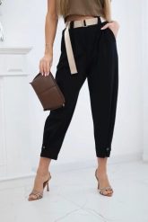 Spodnie Summer Punto z zapięciem na nogawkach czarne. Czarne spodnie materiałowe damskie KESI, na lato, bez wzorów, z bawełny, eleganckie, plus size. Za 204.91 zł.