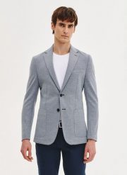 PAKO LORENTE - Niebieska marynarka z dzianiny. Niebieskie garnitury męskie Pako Lorente, na wiosnę, m, bez wzorów, z bawełny, casualowe. Za 399.99 zł.