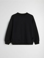 Bluza dresowa crewneck oversize - czarny. Czarne bluzy damskie Sinsay, l, bez wzorów, z dresówki, bez ramiączek, bez kaptura. Za 39.99 zł.