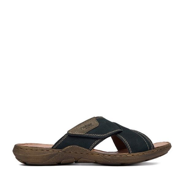 Klapki Rieker. Niebieskie klapki męskie Rieker, bez wzorów, bez zapięcia. Za 299.99 zł.