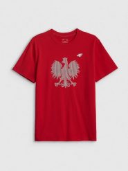 4F Koszulka kibica męska - czerwona XXL. Czerwone koszulki sportowe męskie 4F, m, bez wzorów, z dzianiny, bez kołnierzyka, bez ramiączek. Za 79.99 zł.