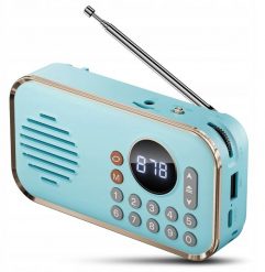 MINI GŁOŚNIK PRZENOŚNY BEZPRZEWODOWY BLUETOOTH RADIO FM USB AUX NIEBIESKI. Niebieskie głośniki przenośne AMT. Za 136.15 zł.