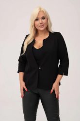 Czarny żakiet Grace - klasyka z nutą nowoczesności PLUS SIZE XXL. Czarne marynarki i żakiety damskie Moda Size Plus Iwanek, bez wzorów, z nylonu, biznesowe, bez kołnierzyka, bez ramiączek. W wyprzedaży za 129.90 zł.
