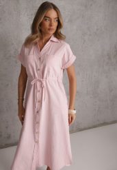 Różowa Koszulowa Sukienka z Wiskozą i Bawełną Ściągana w Talii Corralure. Czerwone sukienki damskie Renee, na co dzień, na wiosnę, l, bez wzorów, z bawełny, casualowe, bez kołnierzyka, bez ramiączek, midi, koszulowe. Za 159.99 zł.