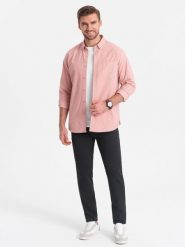 Spodnie klasyczne męskie chino z delikatną teksturą - grafitowe V4 OM-PACP-0188 - XXL. Szare eleganckie spodnie męskie Ombre Clothing, bez wzorów, z bawełny, klasyczne. W wyprzedaży za 159.99 zł.