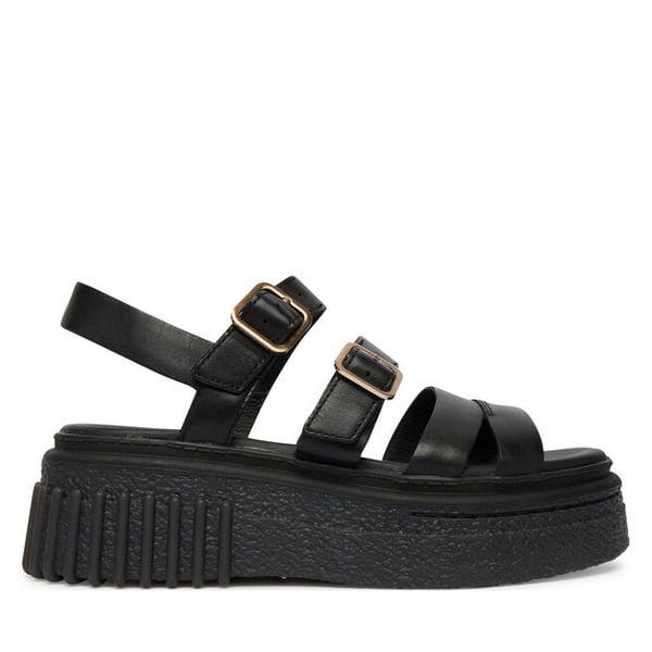 Sandały Clarks. Czarne sandały damskie Clarks, bez wzorów, bez obcasa, na płaskiej podeszwie, bez zapięcia. Za 322.99 zł.