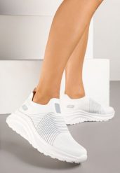 Biało-Szare Buty Sportowe Sneakersy na Tłoczonej Platformie z Elastyczną Cholewką Velmio. Białe obuwie sportowe damskie Renee, bez wzorów, z jeansu, bez zapięcia. Za 74.99 zł.