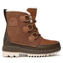 Botki Sorel. Brązowe botki damskie Sorel, bez wzorów, bez obcasa, na płaskiej podeszwie, bez zapięcia. Za 399.99 zł.