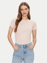 Guess Jeans T-Shirt W5GI24 J1314 Beżowy Regular Fit. Brązowe t-shirty damskie Guess Jeans, m, z aplikacjami, z bawełny, bez kołnierzyka, bez ramiączek. Za 89.99 zł.