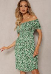 Zielona Sukienka Typu Hiszpanka z Wiskozy z Gumkami w Talii Wiariana. Zielone sukienki damskie Renee, na spacer, na lato, m, bez wzorów, z wiskozy, eleganckie, bez kołnierzyka, bez ramiączek, mini, kopertowe. Za 39.99 zł.