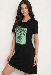 Czarna Bawełniana Sukienka o Kroju Typu T-shirt Zdobiona Nadrukiem Nevolira. Czarne sukienki damskie Born2be, na co dzień, l, z aplikacjami, z bawełny, eleganckie, bez kołnierzyka, bez ramiączek, midi. Za 34.99 zł.
