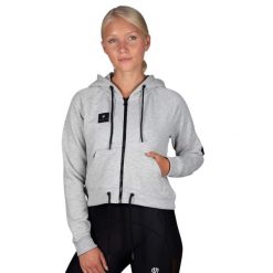 Bluza treningowa damska Morotai Box Full Zip. Szare bluzy damskie MOROTAI, xl, bez wzorów, z bawełny, sportowe, bez ramiączek, z kapturem. W wyprzedaży za 145.00 zł.