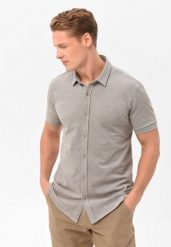 Koszula z krótkim rękawem, Slim Fit, C-XEWIR. Szare koszule męskie Volcano, na lato, l, bez wzorów, z bawełny, eleganckie, bez kołnierzyka, bez ramiączek. Za 129.99 zł.