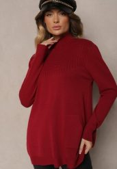 Bordowy Sweter Półgolf z Bawełną i Kieszenią z Przodu Emittes. Czerwone swetry nierozpinane damskie Renee, l, bez wzorów, z bawełny, eleganckie, bez kołnierzyka, bez ramiączek. Za 84.99 zł.