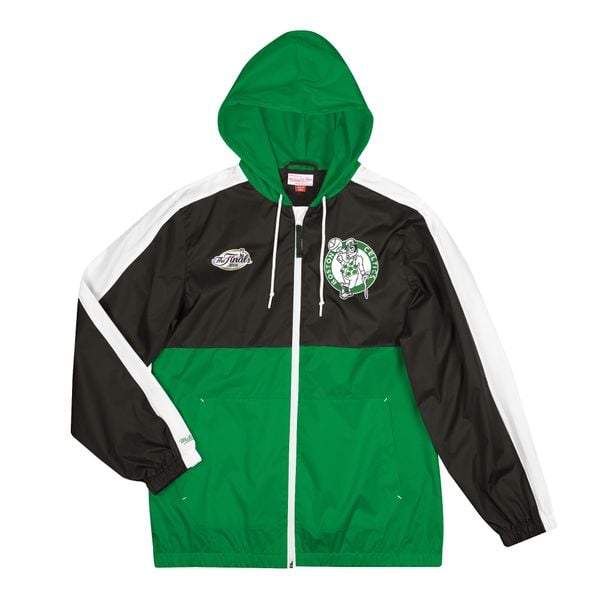 Bluza dresowa zapinana na zamek błyskawiczny Boston Celtics. Czarne bluzy męskie Mitchell & Ness, bez wzorów, z dresówki, sportowe, bez ramiączek, bez kaptura. Za 369.50 zł.