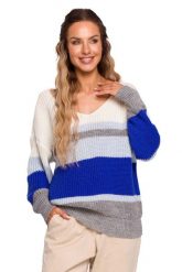 Sweter w Paski z Dekoltem V - Model 3. Swetry nierozpinane damskie MOE, l, bez wzorów, z materiału, bez kołnierzyka, bez ramiączek. Za 218.90 zł.