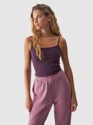 4F Crop-top slim gładki z modalem damski - fioletowy L. Fioletowe topy damskie 4F, l, bez wzorów, z dzianiny, sportowe, bez kołnierzyka, bez ramiączek. W wyprzedaży za 29.99 zł.
