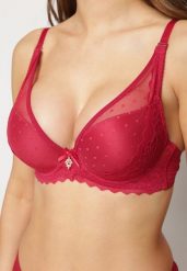 Bordowy Usztywniany Biustonosz Full Cup z Subtelną Koronką Serumka. Czerwone biustonosze Renee, bez wzorów, z koronki. Za 19.99 zł.