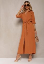Brązowa Casualowa Sukienka Koszulowa na Guziki z Kieszeniami Jezebel. Brązowe sukienki damskie Renee, na spotkanie biznesowe, l, bez wzorów, eleganckie, bez kołnierzyka, bez ramiączek, maxi, koszulowe. Za 119.99 zł.